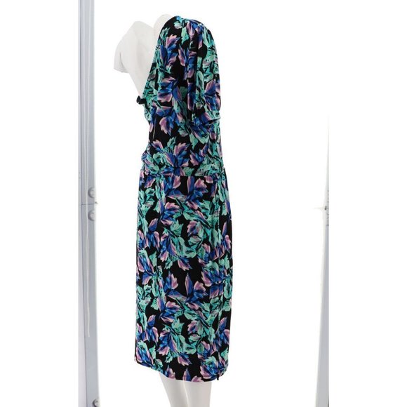 NWT G.I.L.I. ONE SHOULDER PRINTED KNIT DRESS BLACK FLORAL LARGE - Picture 7 of 13